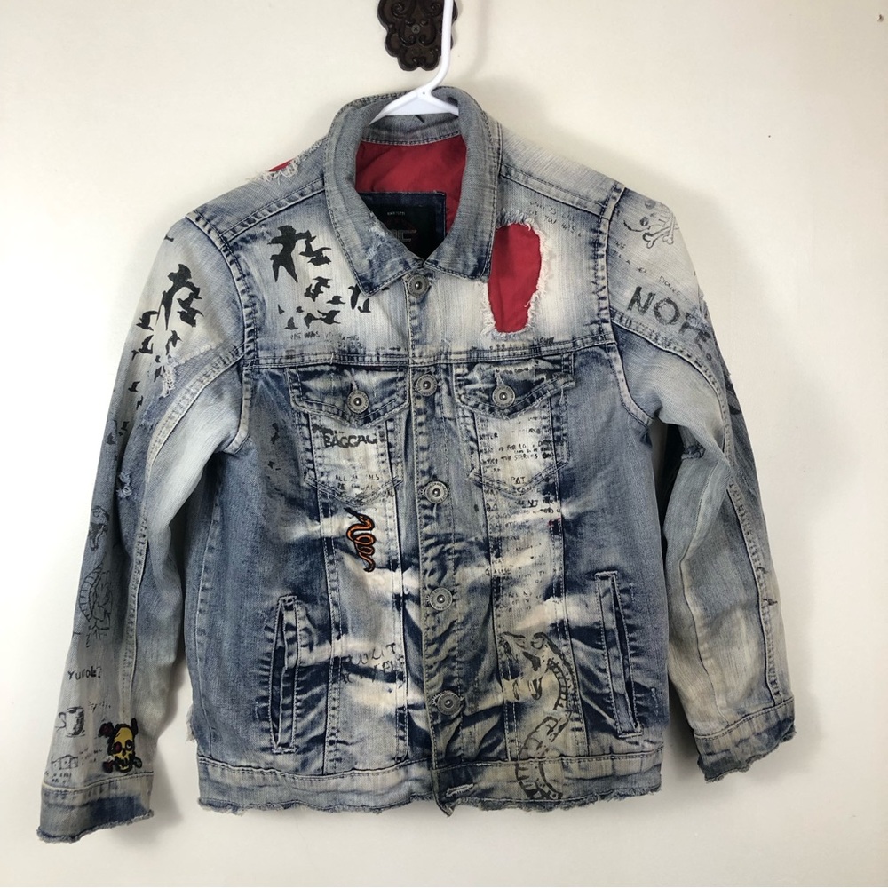 Jordan Craig Legacy Edition Patchwork Doodle Denim Jean Jacket Kids Size 12